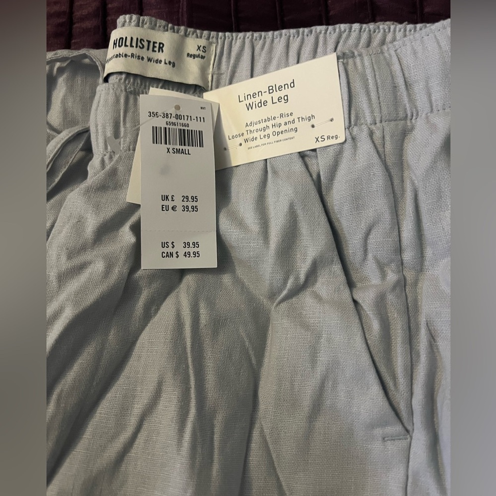 Hollister Linen-Blend Wide Leg Pants in Light Blue